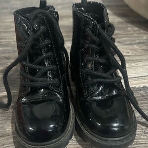 Kids Black Patent Lace-Up Boots